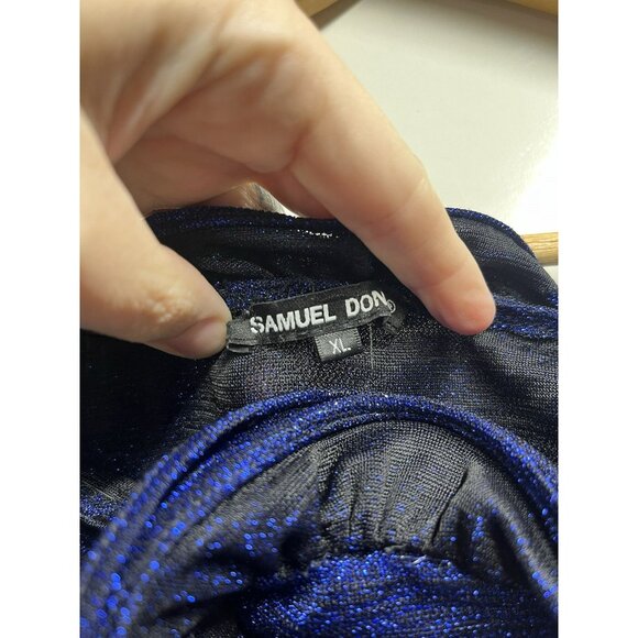 Samuel Dong Ruffle Mini Dress Metallic Blue Sheer Size Xl Woman’s Designer - Picture 2 of 5